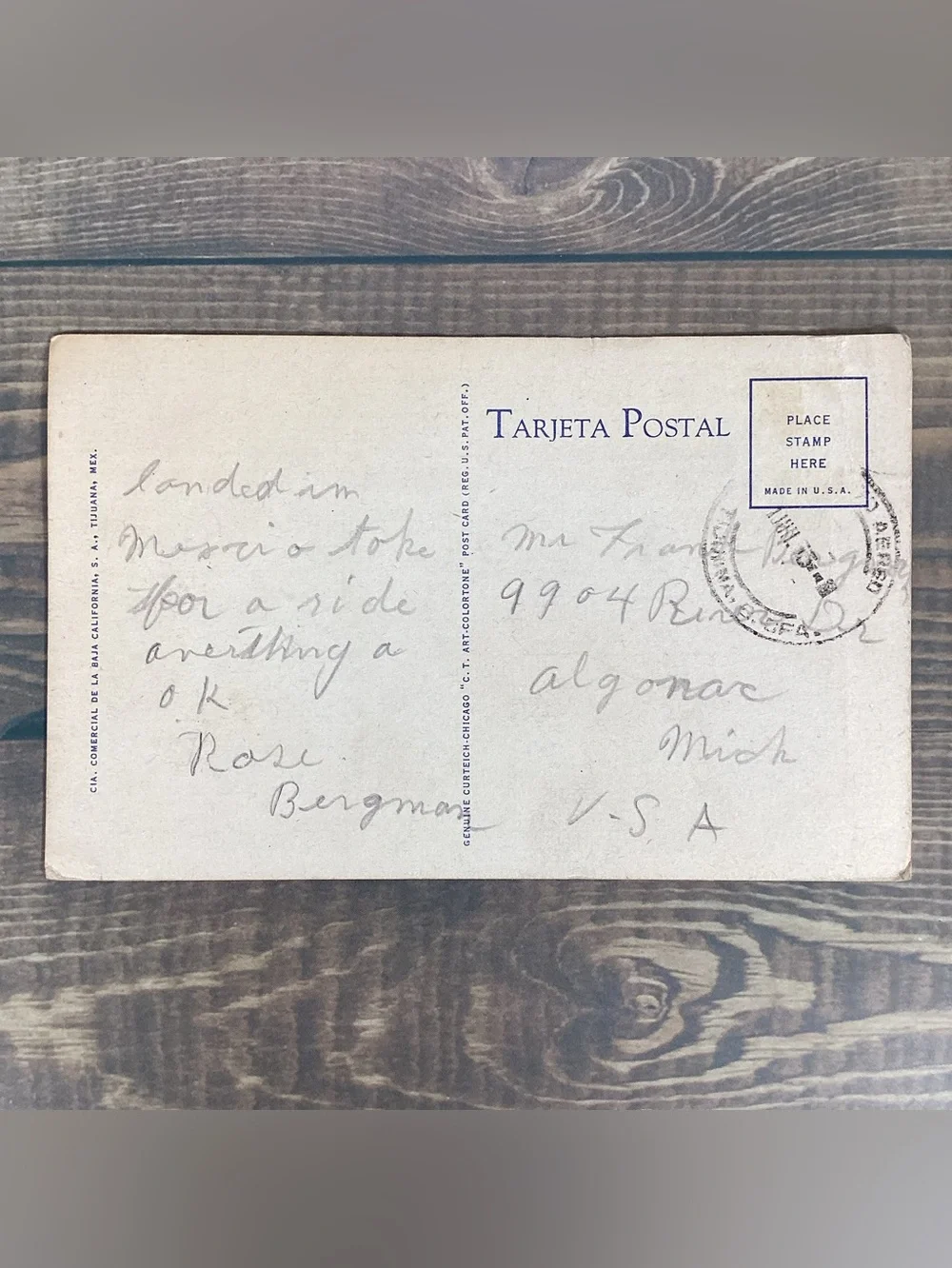 Pair Vintage 1950s Linen Postcard Tijuana, Mexico